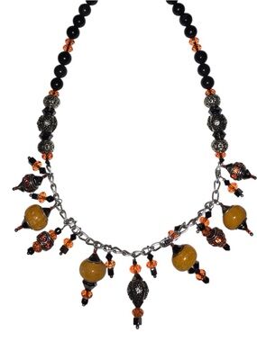 Beaded Dangle Necklace with Yellow and Black Accents